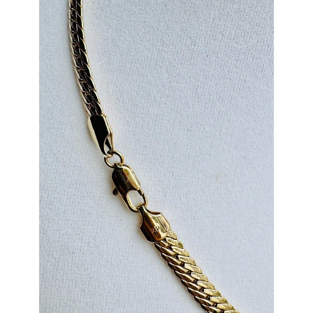 14k Laminated Gold Flat Curb Link Braided Wheat Chain Necklace
